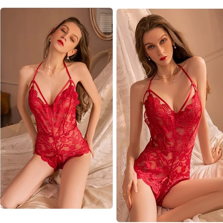 (Ready Stock) Lingerie Sexy Wanita Open Crotch Baju Tidur Bertali Satu Potong Lingerie Babydoll 3A522B