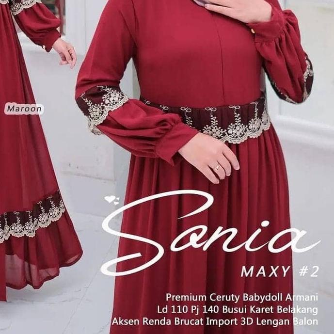 Sonia Maxy / Gamis Ceruty Babydoll Aksen Renda Terbaru 2021 / Dress Muslim Polos Simple / EF