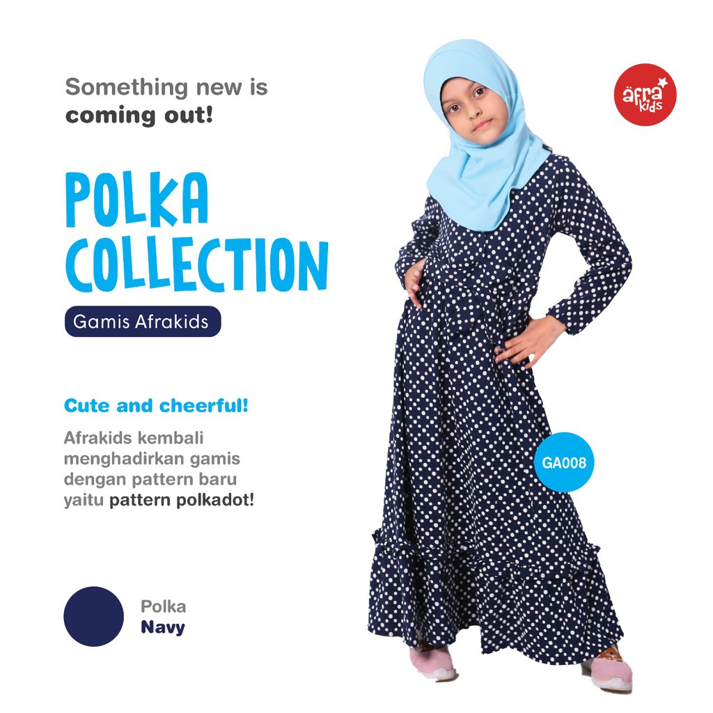 Gamis Anak Afrakids POLKADOT GA008-Navy &amp; GA011-Peach, Size M, L &amp; XL