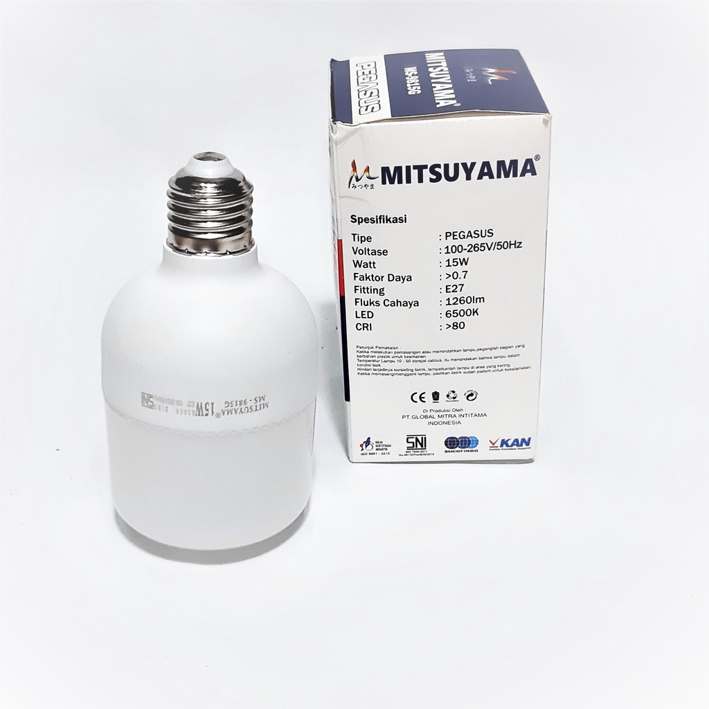 Bohlam Fitting Mitsuyama LED 15 Watt Super Terang Cahaya Putih Pegasus MS-9815G