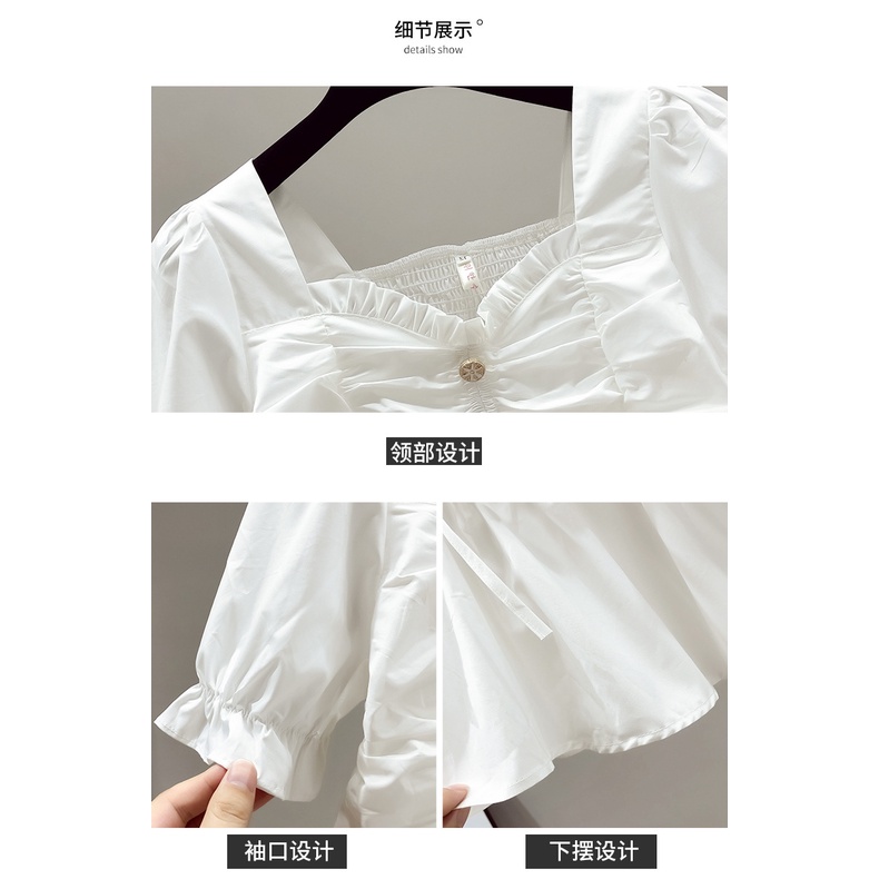 [✅BISA COD]  #Sisjuly# Wanita Lengan Pendek Chiffon Kemeja Putih Wanita Tipis Gaya Baru Menutupi Perut Pinggang Kecil Kemej