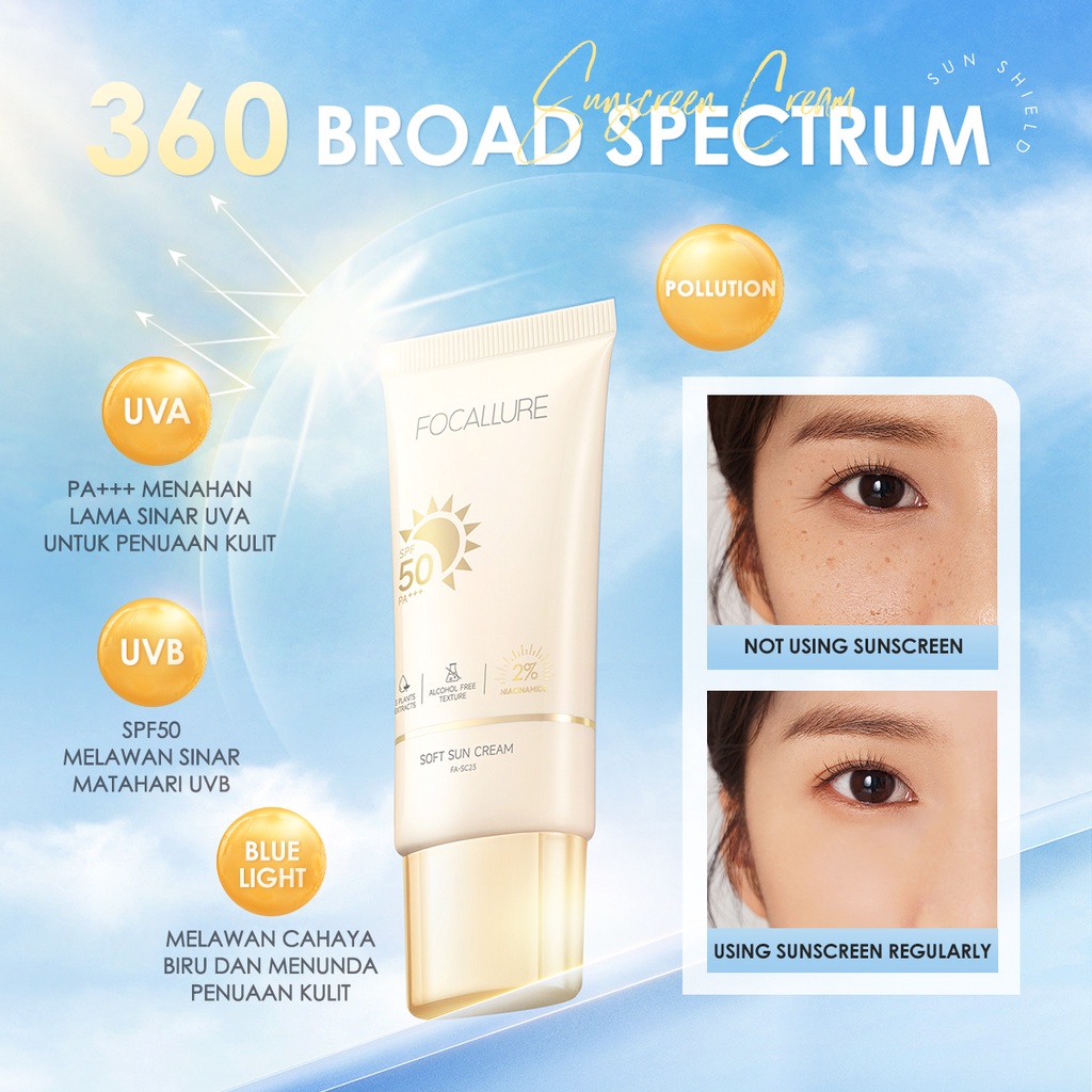 FOCALLURE SPF 50 PA+++ Sunscreen 30g Intensive Defense Sunscreen Gel Alcohol-free Tabir Surya FA-SC23