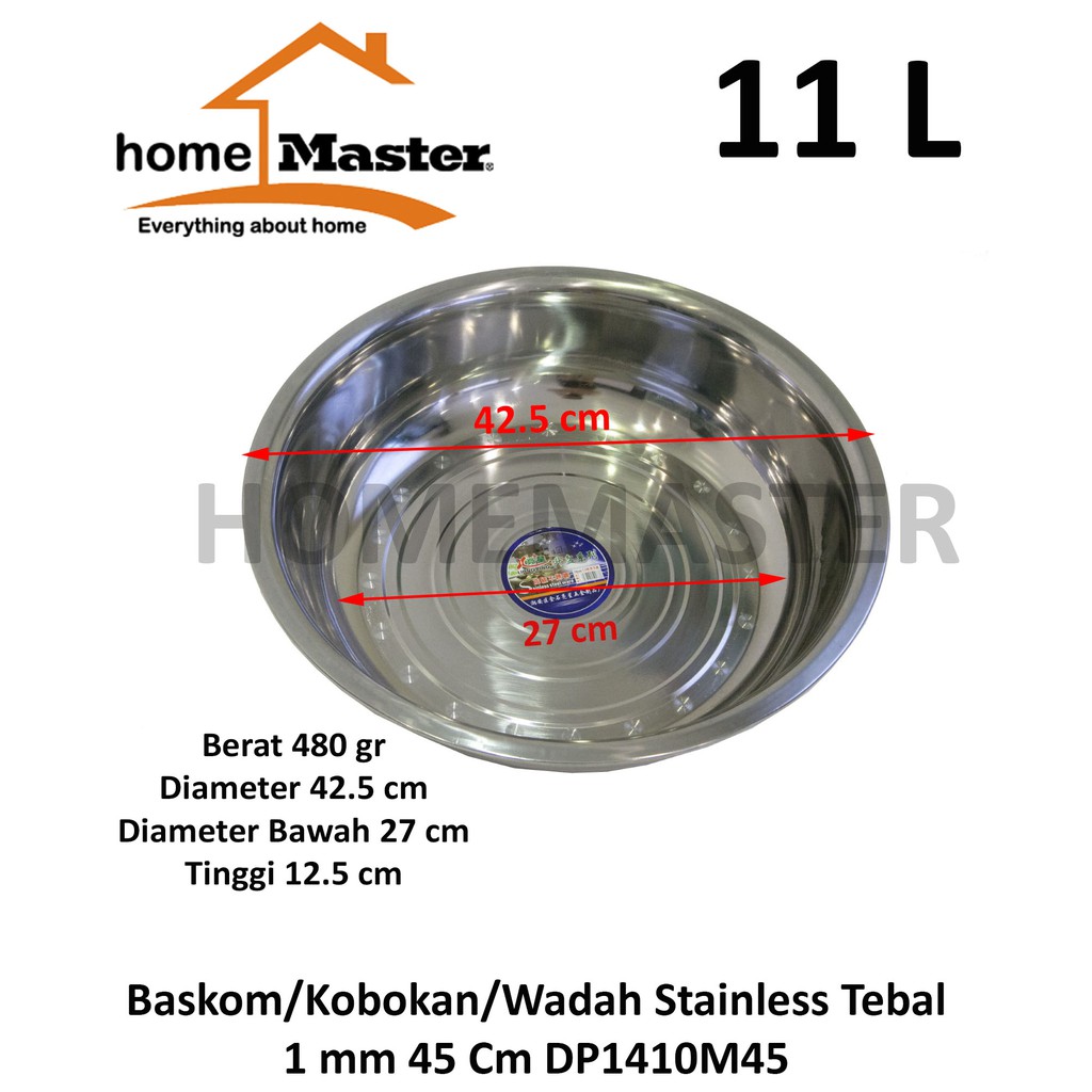 HomeMaster Baskom/Kobokan/Wadah/Basin Stainless/Besi Baja Tahan Karat Tebal 1 mm 45 Cm - DP1410M45