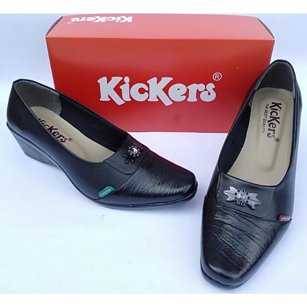 Sepatu pantofel wanita kickers kulit asli original formal kerja kantor fantofel wedges tinggi 5cmCOD