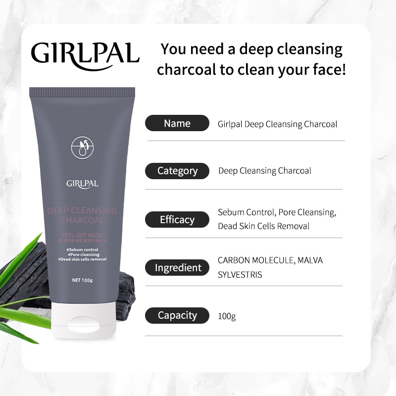 GIRLPAL Charcoal Blackhead Remover Mask 100g Peel Off Masker Wajah ​Hidung - Pembersih Komedo Deep Cleaning Oil Control Mengecilkan Poripori Wajah