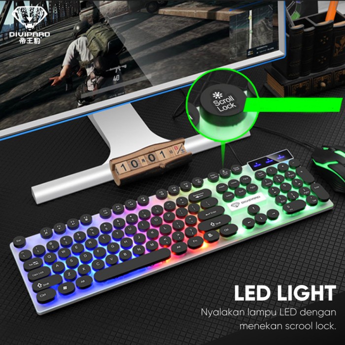 Keyboard Plus Mouse Gaming Divipard GMK-30 Kabel USB 2.0 Plus LED