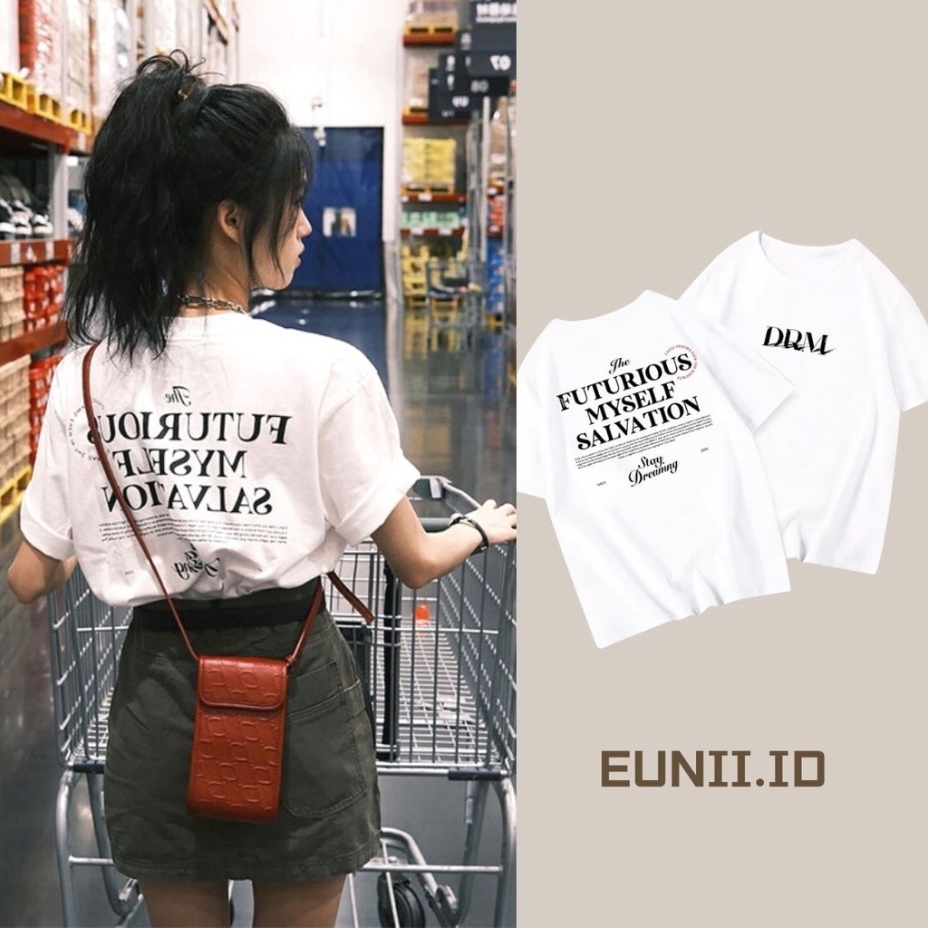 EUNII T-shirt Lengan Pendek Baju Wanita Putih Modis Bahasa Inggris Pencetakan Korean Style/Kaos Atasan Wanita/Baju Kaus Oversize Wanita