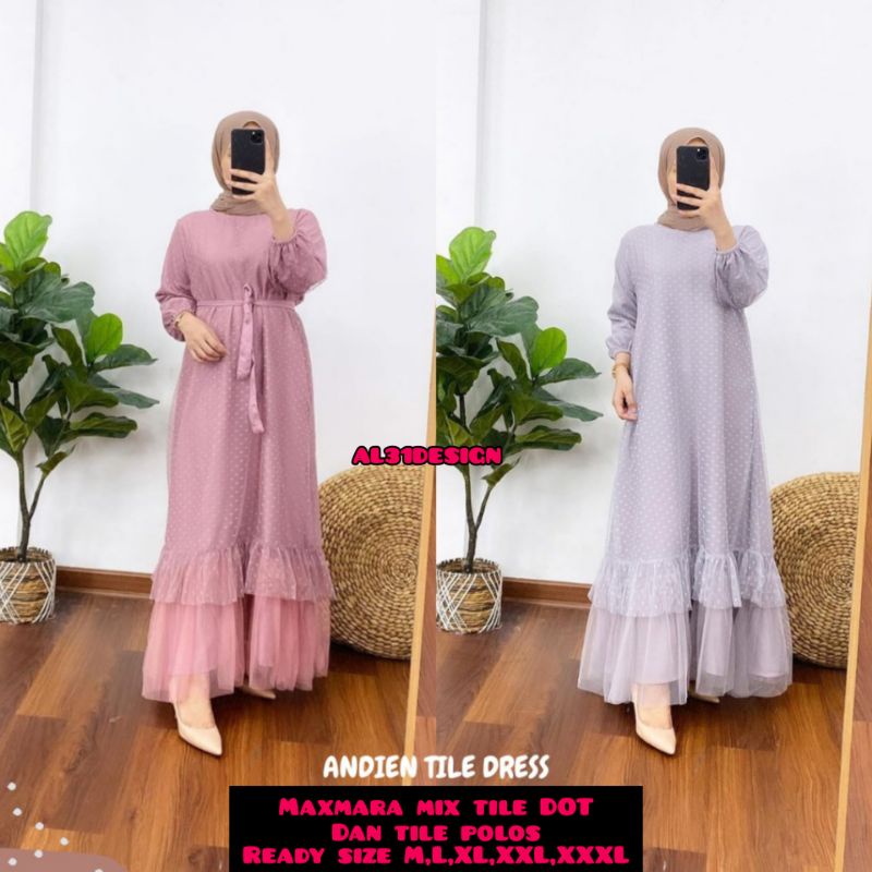 ANDIEN TILE DRESS (BISA SERAGAM) GAMIS FULL TILE DOT DRESS MUSLIM TERSEDIA SIZE SUPER JUMBO LD140