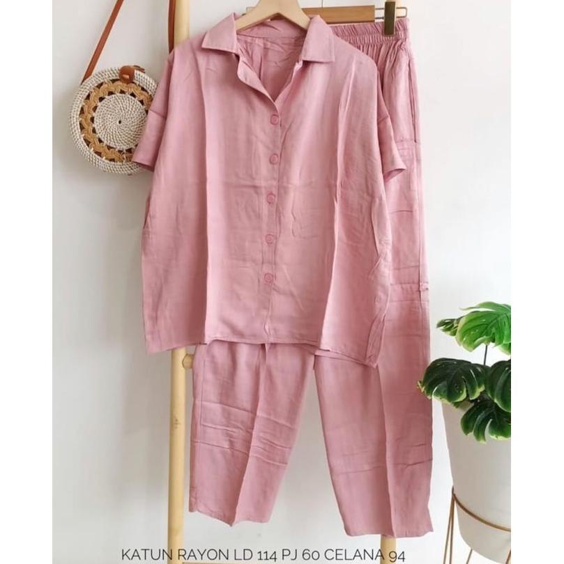 One Set Lengan Pendek | Kemeja Polos Lengan Pendek | Setelan Polos Wanita | Setelan Pendek | Setelan