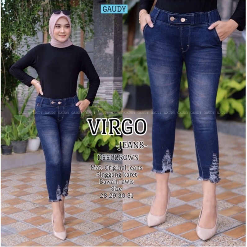 (27-34) VIRGO JEANS // ELLEN JEANS / CELANA JEANS 7/9 WANITA RUBBER 2  BUTTON / PINGGANG KARET