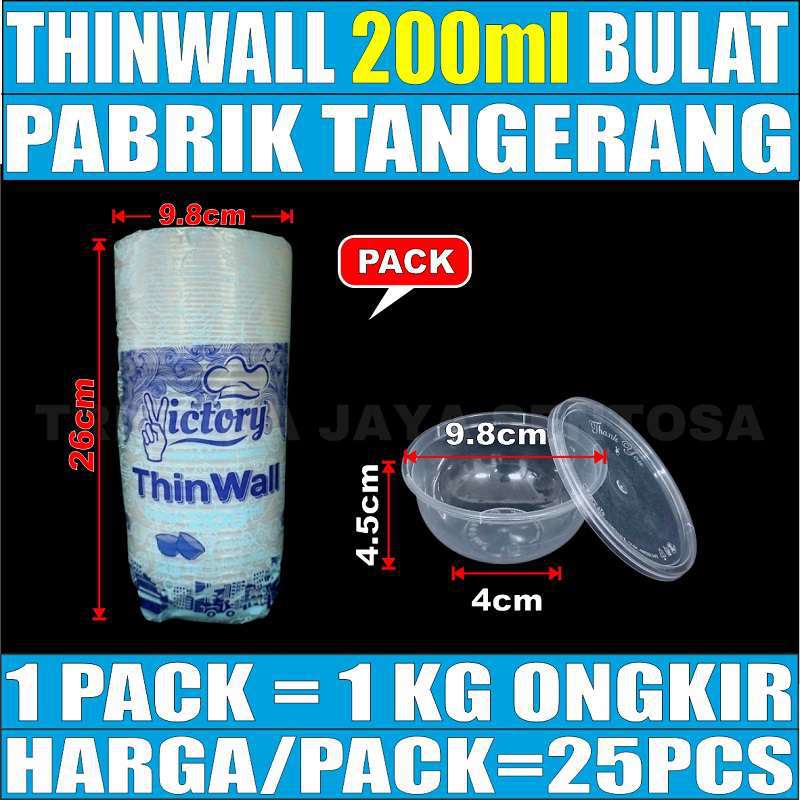 Thinwall Bulat 200ml pack isi 25pcs Cup Puding Mangkok Plastik 200 ml Tutup Murah