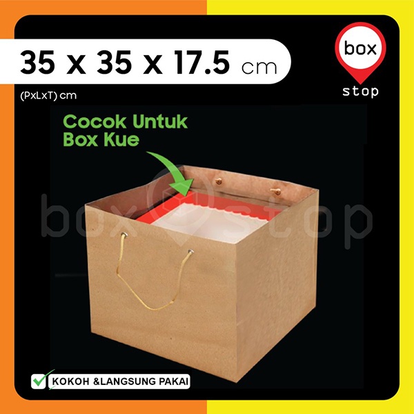 

Paper Bag Polos - PaperBag Kue - KRAFT COKLAT - 35x35x17.5 cm (10 pcs)