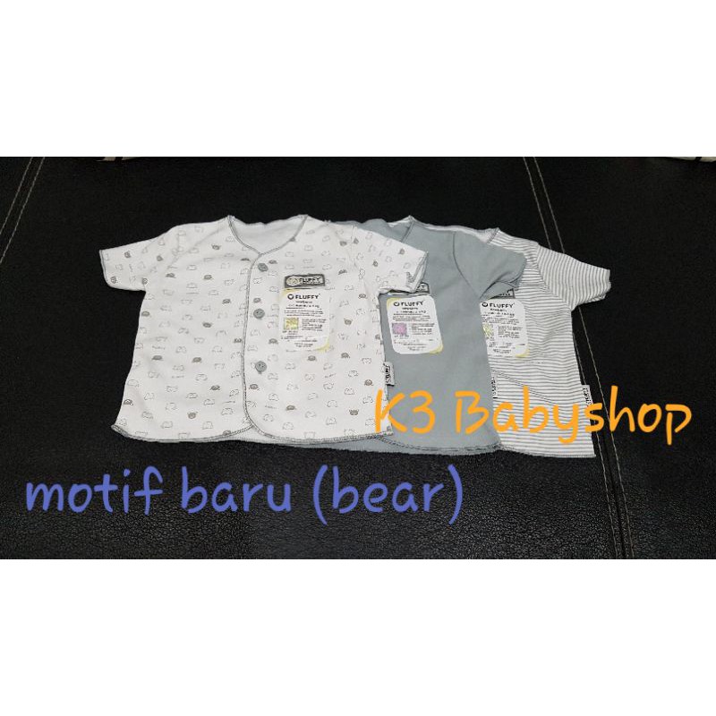 Baju Pendek Neci Fluffy Newborn seri abu grey white putih salur kemeja anak bayi SNI