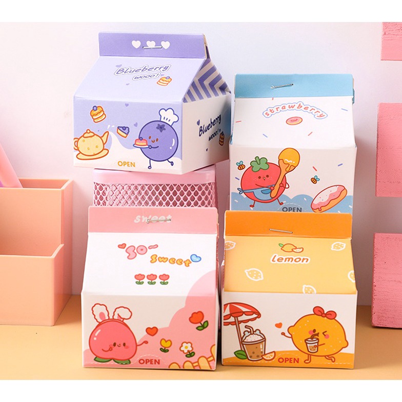 J2 - Notepad kertas memo portable unik Sticky notes Milk box fruit-2