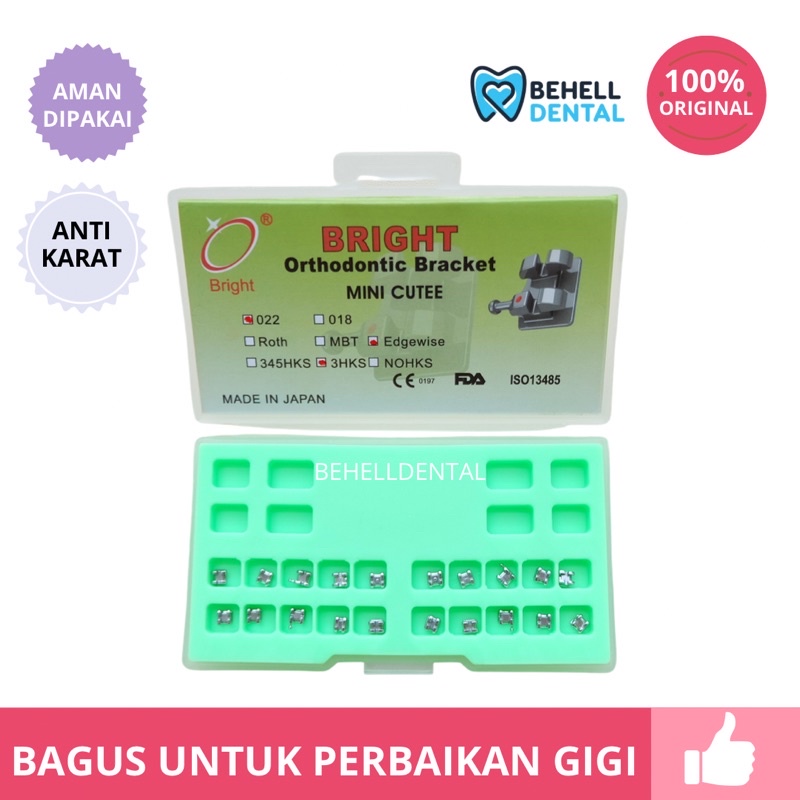 ORIGINAL BRACKET BEHEL METALIC METAL BRIGHT MINI CUTE KEMASAN BOX // NO HOOK atau HOOK ON 3 // Bracket CuteeKawat Gigi Ortho Untuk Perawatan / Perbaikan / Braces Orthodontic Ortho / Behelldental