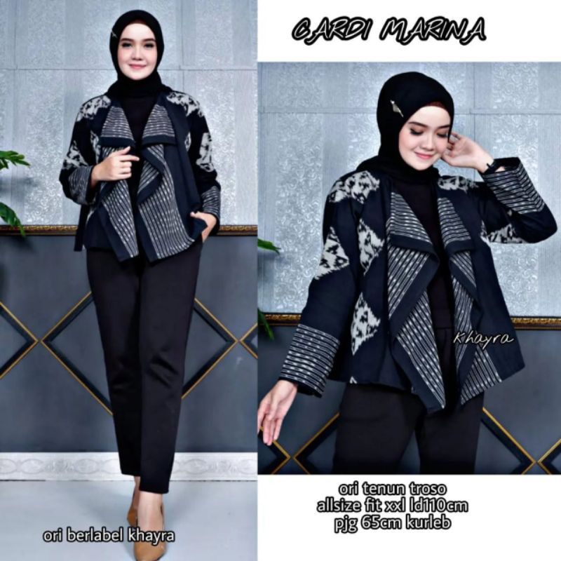 Atasan Batik Kerja Casual Rompi Vest Outer Cardigan Blazer Lengan Panjang Tenun Marina