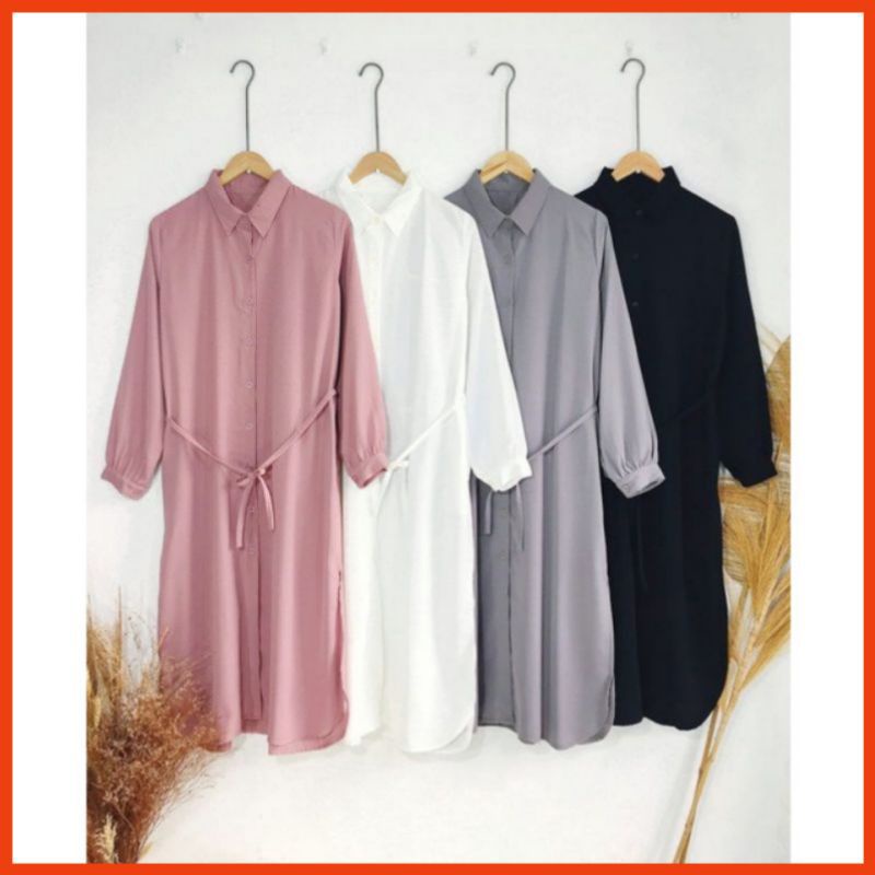 LONG TUNIK POLOS Tali Full Kancing Depan Atasan Muslim Premium Terbaru