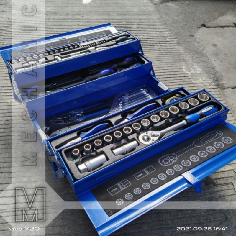 TOOLKIT 91PCS/SET IN METAL CASE SANDS TOOLBOX BIRU TOOL BOX KIT SET