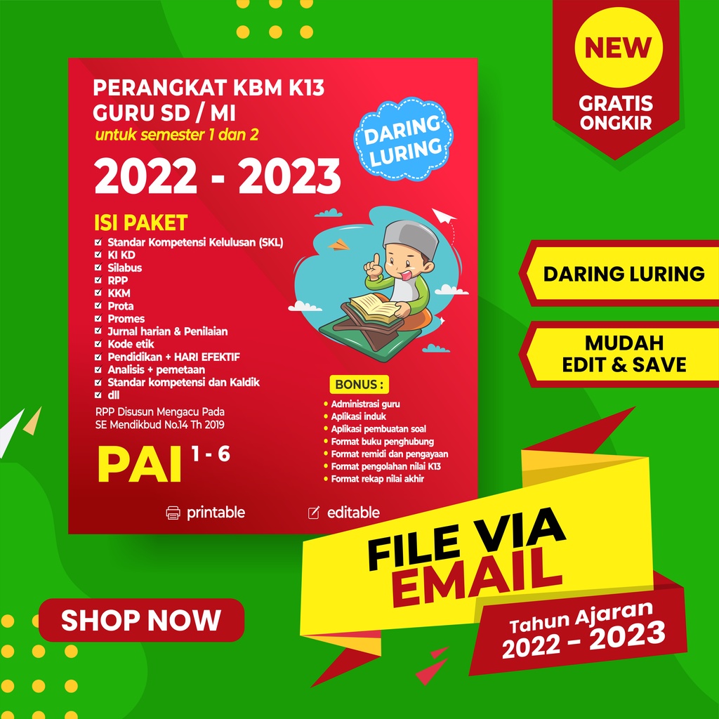 RPP SD K 13 Agama Islam PAI 1 Lembar Daring Luring Tahun Ajaran 2022-2023