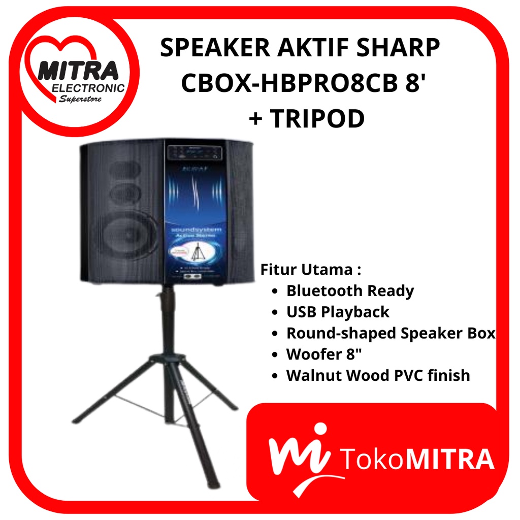 SPEAKER AKTIF SHARP CBOX-HBPRO8UBO 8' + TRIPOD