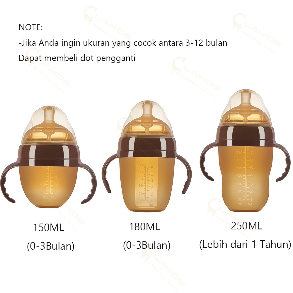 Ivorybaby PIKO BELLO botol bayi leher lebar anti-choking botol susu dengan pegangan 150ml/180ml/250ml