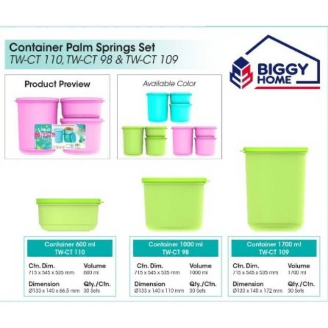 tempat penyimpanan makanan- Biggy Palm Spring Toples Plastik Set isi 3pcs