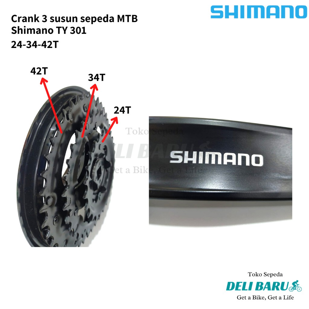 Shimano Crank gear gir tengah sepeda MTB 3 susun 24 34 42 T dengan cover