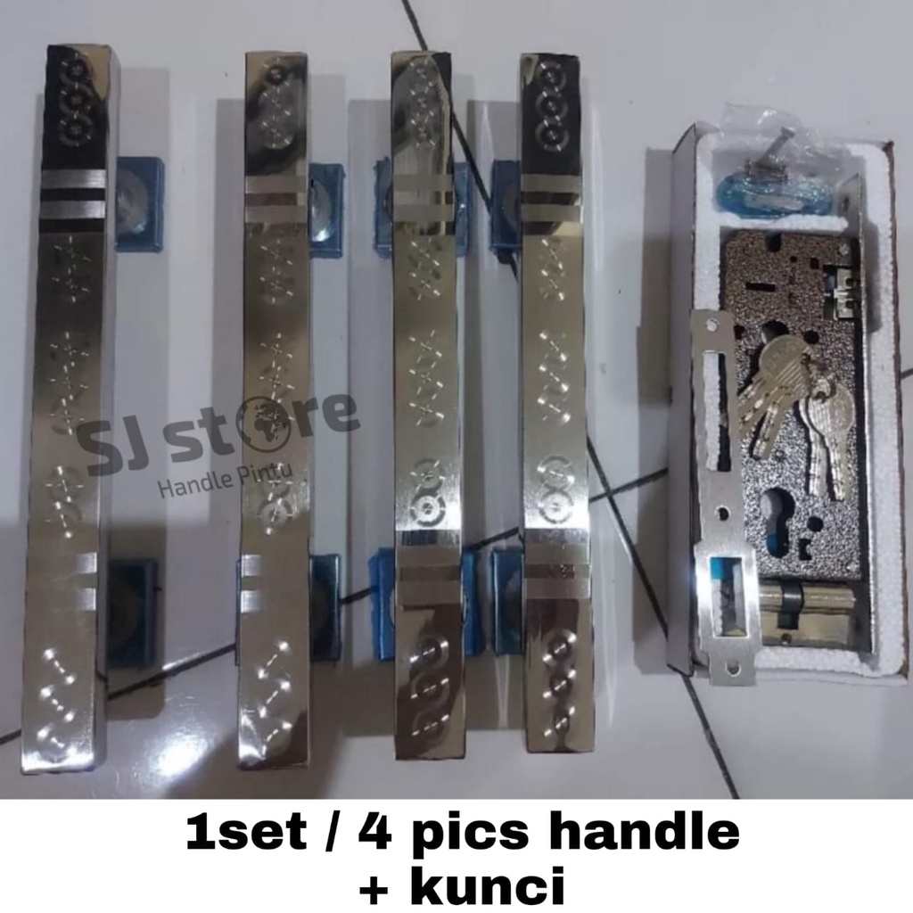 1 set Handle Pintu kuputarung panjang 45cm 33cm Tarikan Pintu Pegangan Pintu rumah minimalis Gagang pintu stainless murah satu paket 4 handle ples kunci murah