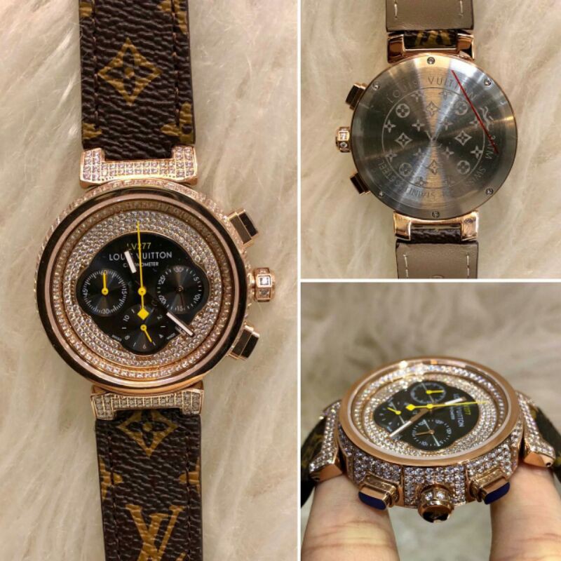 JAM TANGAN WANITA LV LOUIS VUITTON FULL DIAMOND CRONO AKTIF JAPAN GRADE AAA+