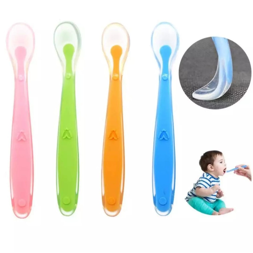 (COD) JELLY COLOR Baby Spoon Silicone Food Grade BPA Free - Sendok Makan Bayi MPASI BPA Free Food