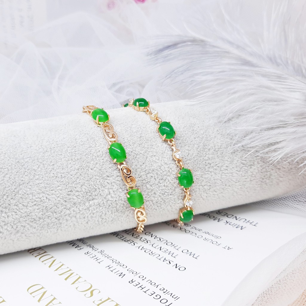 Gelang Xuping Premium Asli Perhiasan Batu Hijau Emerald Lapis Emas - BB490