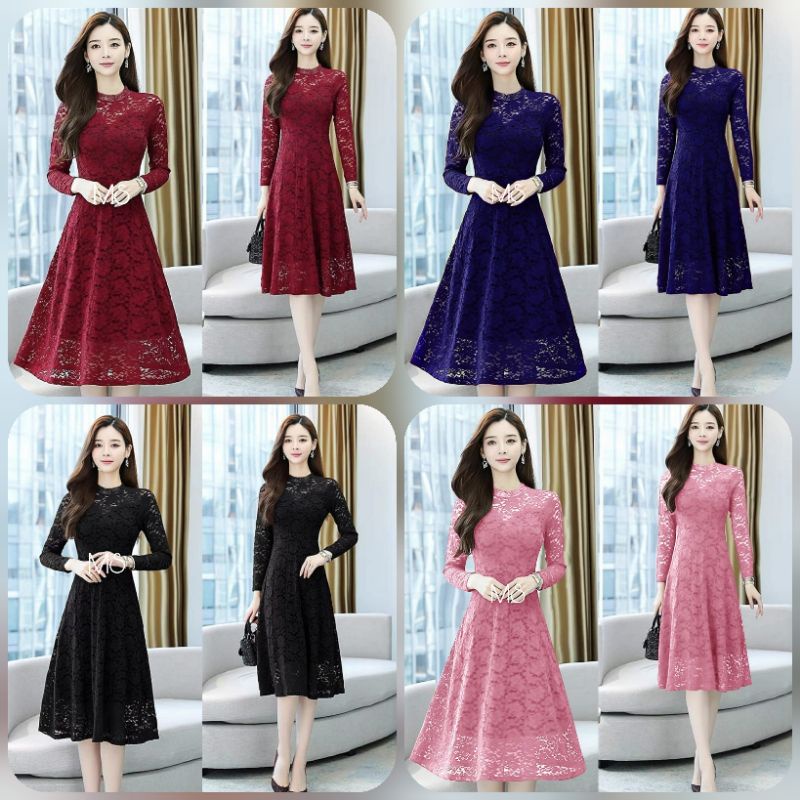 DRESS ERNESTA FASHIONPAKAIAN WANITA BAHAN BRUKAT LAPIS FURING MS ADA VIDEO REAL PICT