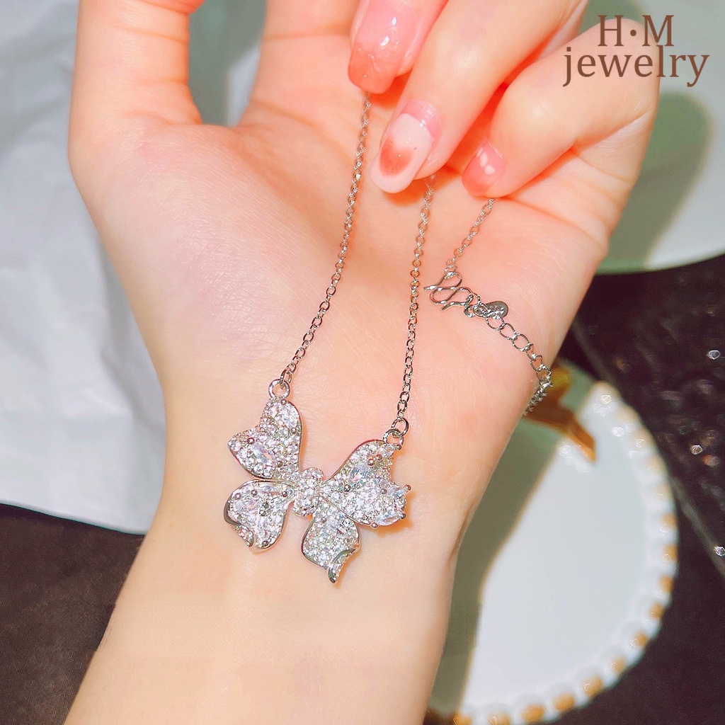 Set Kalung Choker + Cincin Model Kupu-Kupu Untuk Wanita