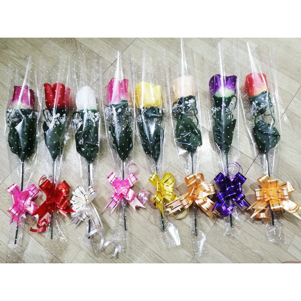 (PLASTIK TERPISAH) Bunga Mawar Satin IMITASI Plastik Valentine Bunga Murah Termurah Wisuda Bingkisan