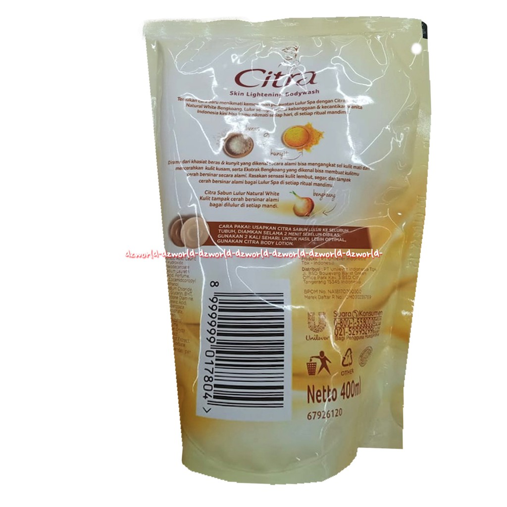 Citra Lulur Natural White Liquid 400ml Body Wash Sabun Cair Isi Ulang Refill Kuning