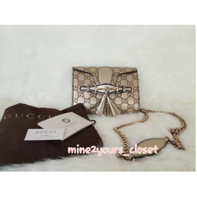 New NBU Gucci emily mini chain bag in light gold original authentic