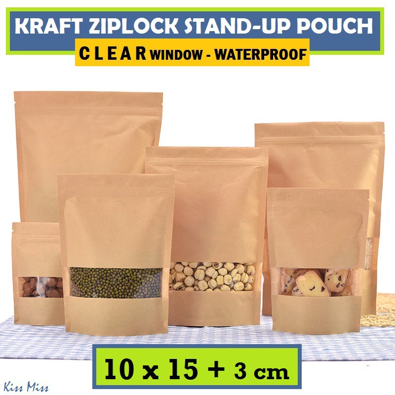 CLEAR Kraft Paper Bag Ziplock 10x15cm / Standing Pouch / Kemasan Snack / Plastik / Kopi / Keripik