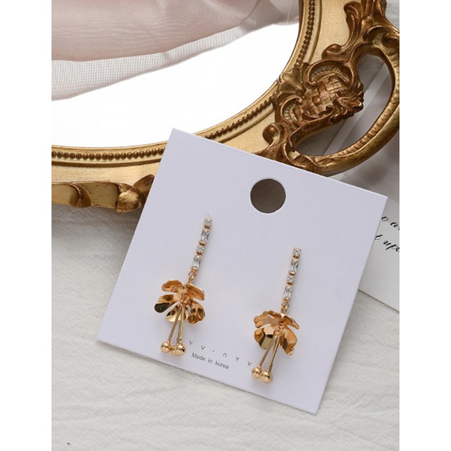 LRC Anting Tusuk Fashion Long Diamond Flower Tassel Earrings K69690