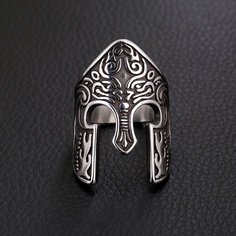 Cincin Desain Helm Prajurit Spartan Bahan Stainless Steel Untuk Pria