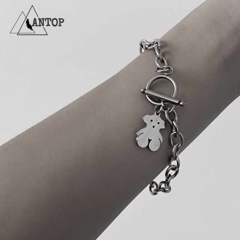 Korean Gelang Bahan Titanium Steel Desain Beruang Gaya Hip Hop Gelang Untuk Pasangan ANTOP