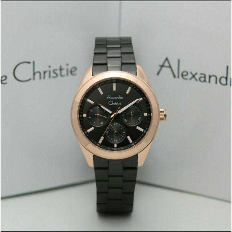 ORIGINAL JAM TANGAN WANITA ALEXANDRE CHRISTIE CEWEK BLACK ROSEGOLD RANTAI ALEXANDER CRISTIE AC 2903