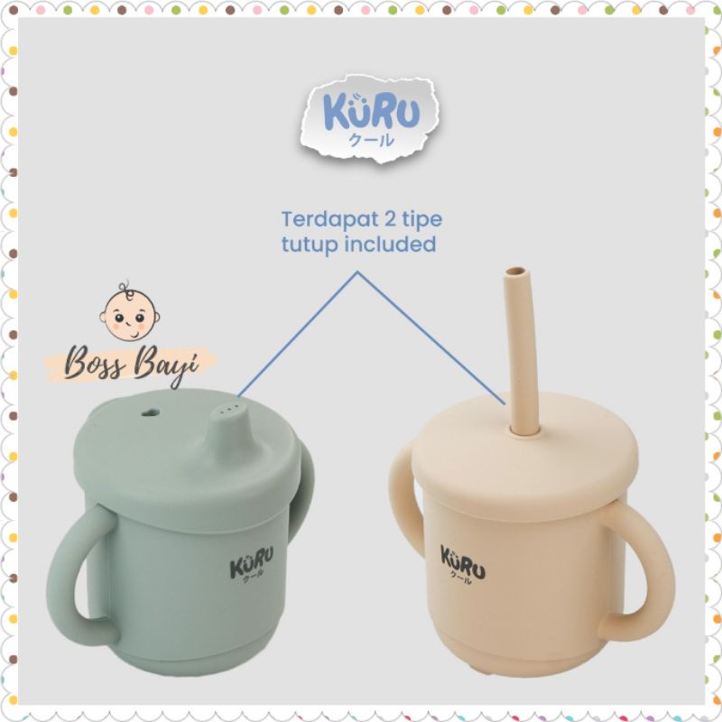 KURU BABY - Silicone Sippy Cup Set / Gelas Silikon Bayi + Straw (Sedotan)