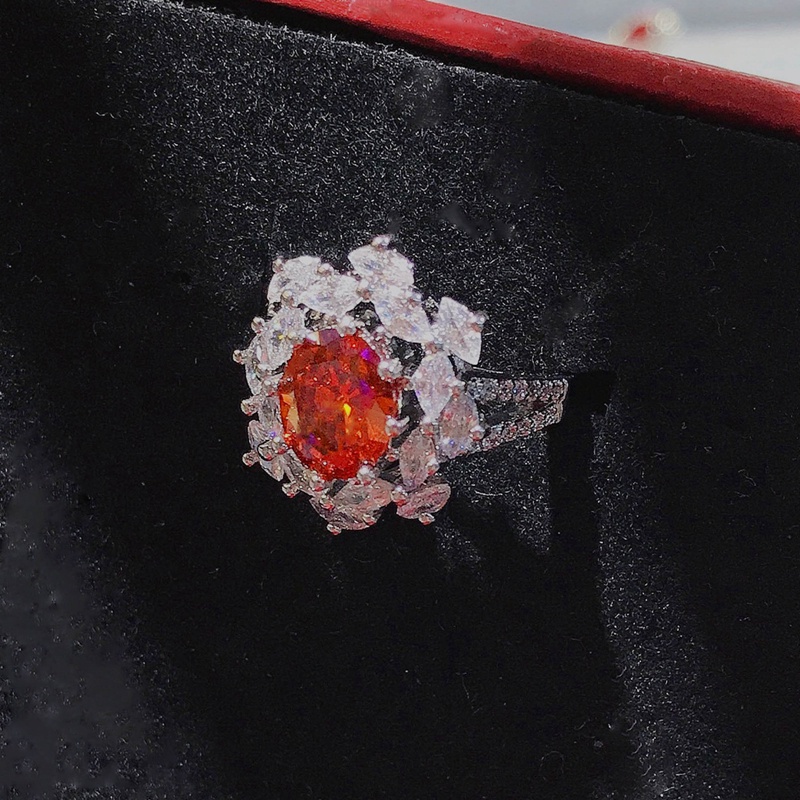 Fancyqube Cincin Silver Bentuk Kepingan Salju Oval Hias Cubic Zirconia Aaa Merah Untuk Wanita