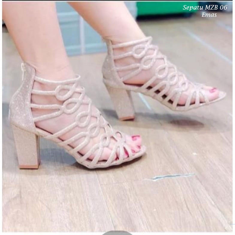 MZB 06/Sepatu Pesta Wanita High Heels Hak Tinggi Bahan Kulit Bling Bling Size 37 Sampai 40