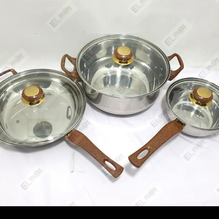 panci set stainless set cookware 3 PCS Q2-7206 -frypan panci serbaguna