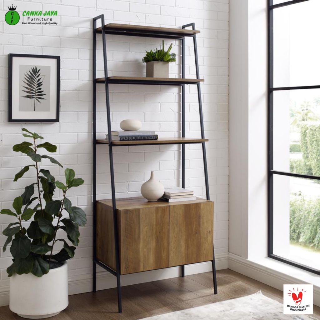 CANKA Diego - Rak Buku Tangga Susun Laci Serbaguna Model Industrial Kayu Solid
