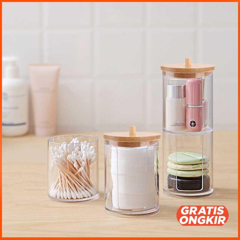 Makeup Organizer Toples Cotton Bud with Bamboo Lid - DO01