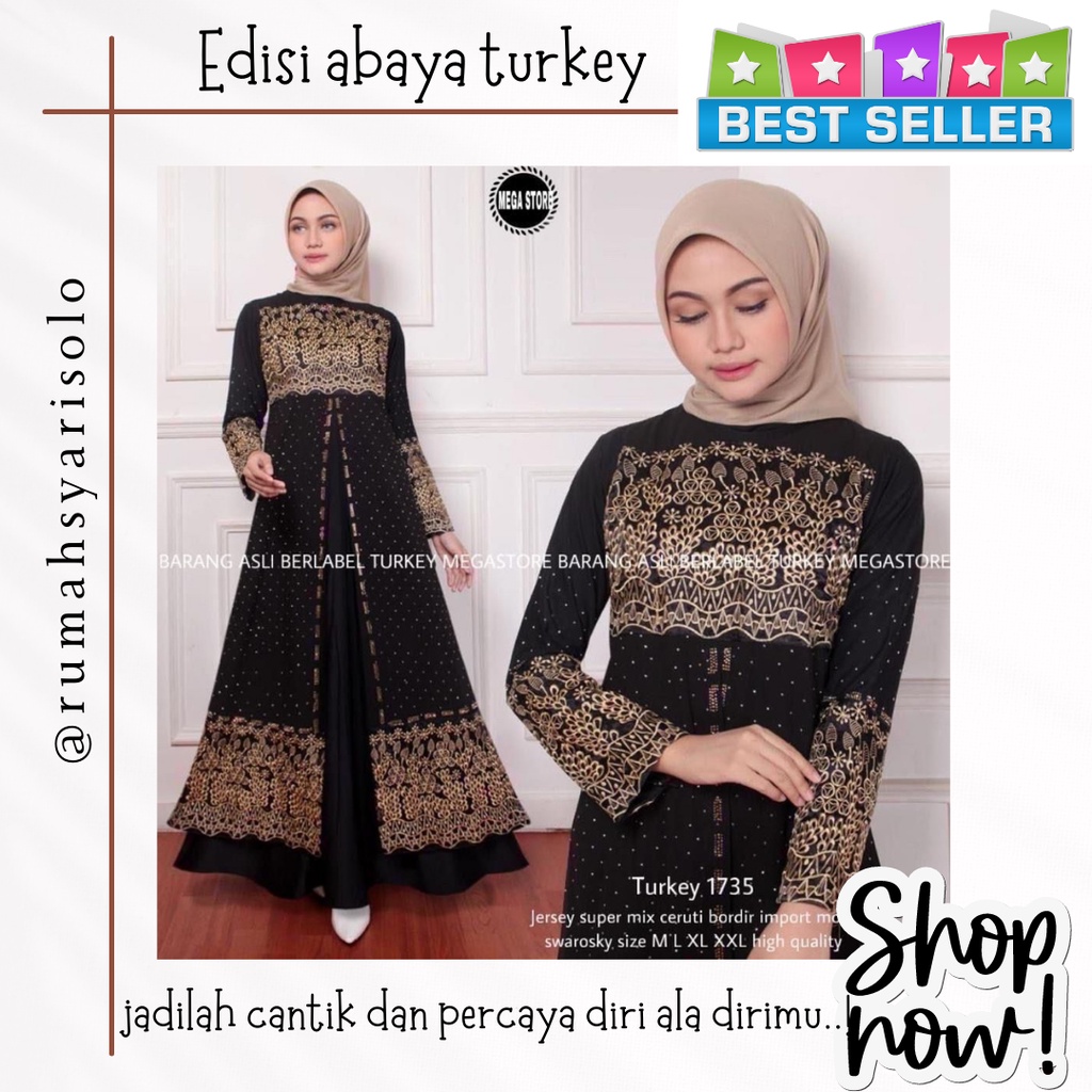 GAMIS LEBARAN 2022 GAMIS MUSLIMAH ABAYA TURKEY 1735 ARAB SAUDI  HITAM TURKI CEWEK WANITA PEREMPUAN M