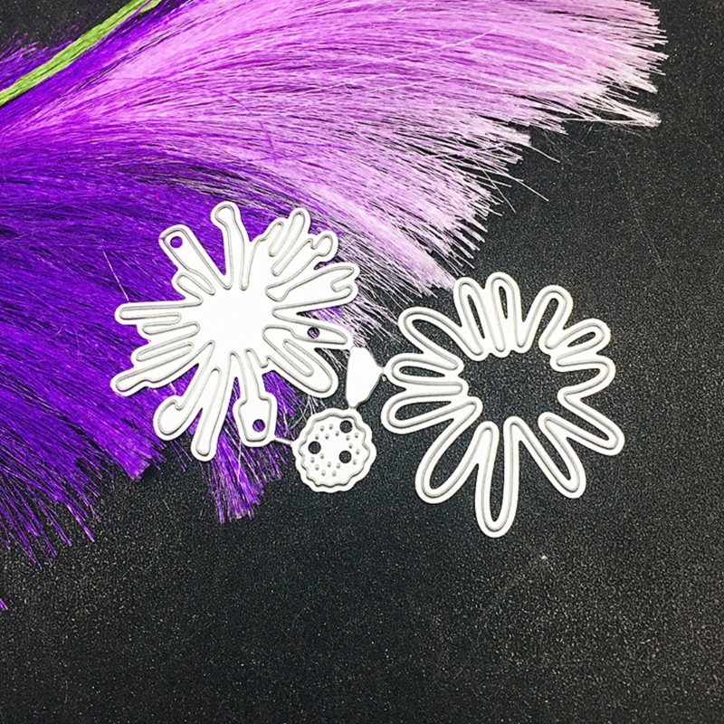 Stensil Cutting Dies Bentuk Bunga Daisy Chrysanthemum Bahan Metal Untuk DIY Embossing