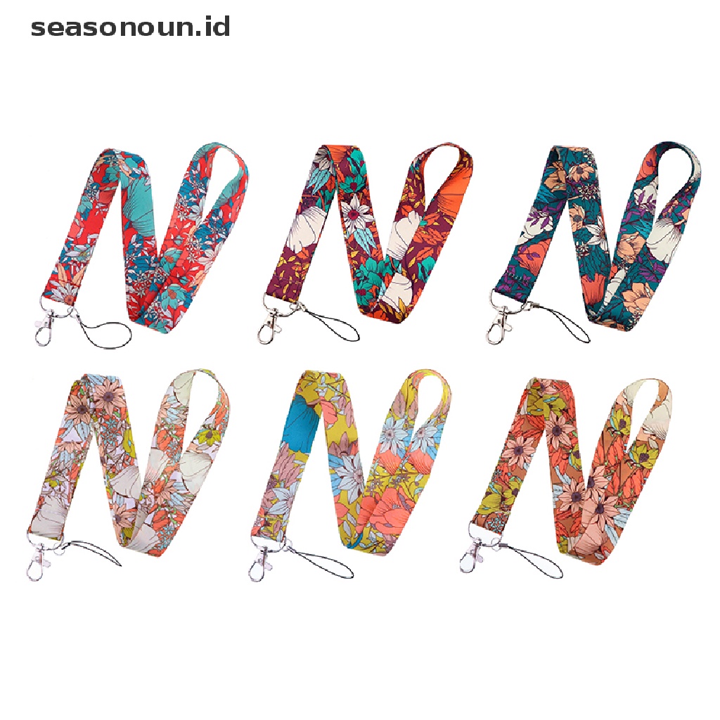 【seasonoun】 Colorful Rose Flowers Lanyard Keys Chain ID Credit Card Cover Pass Charm Neck .